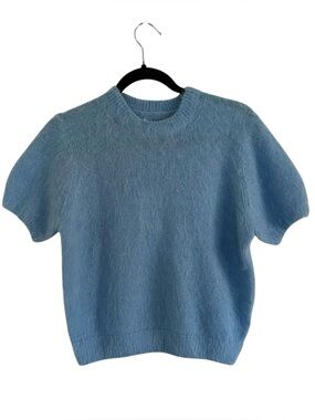 Doen Blue Hearst Cropped Alpaca Blend Short Sleeve Sweater DÔEN NWT Small